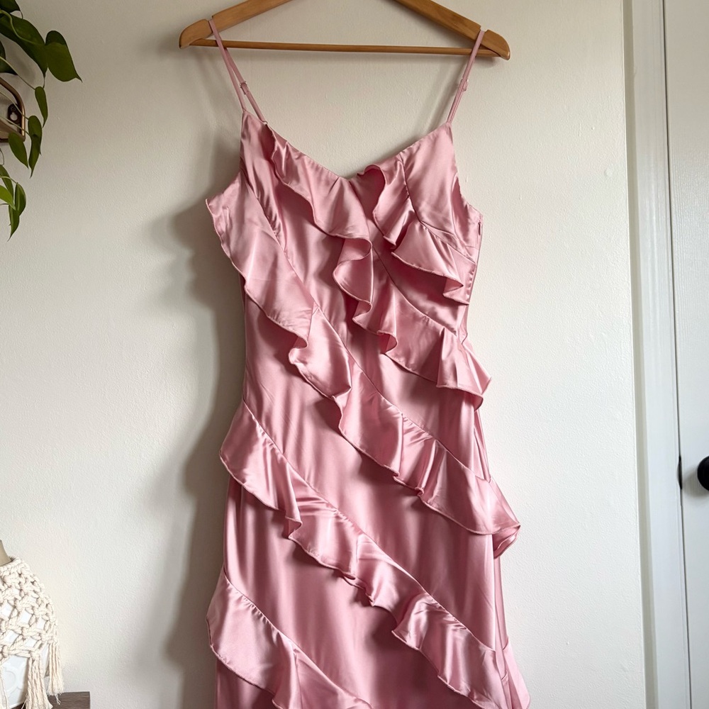 Petal + Pup Ciao Ruffles Maxi Satin Dress in Pink NEW - Picture 3 of 8